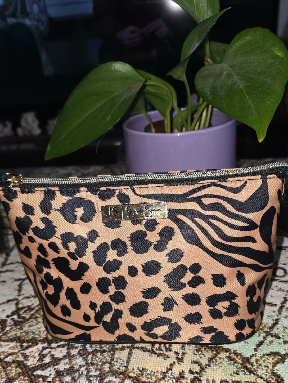 Jessica Simpson Cosmetic Pouch - Black on Tan